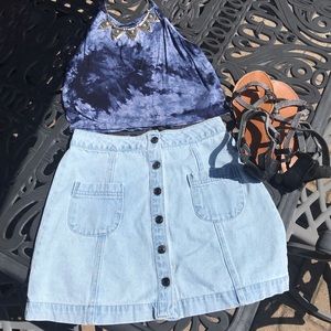 Denim button-up mini skirt